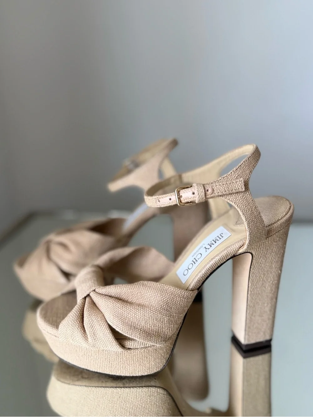 Like new Jimmy Choo Heloise 120 Linen Platform Sandals $1,095 37.5 - Picture 7 of 16
